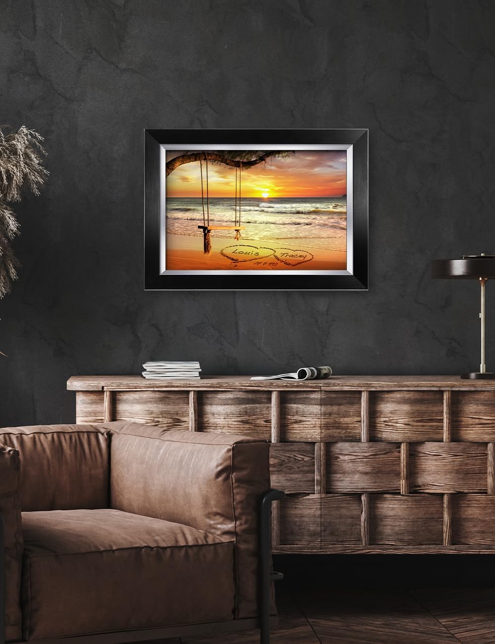 IPIC - "Eternal Love Personalized Framed Wall Art, Custom Beach Sunset Scene with Names and Date in Sand, A Personalized Gift for Couple, Wedding, or Anniversary, Coastal Home Decor