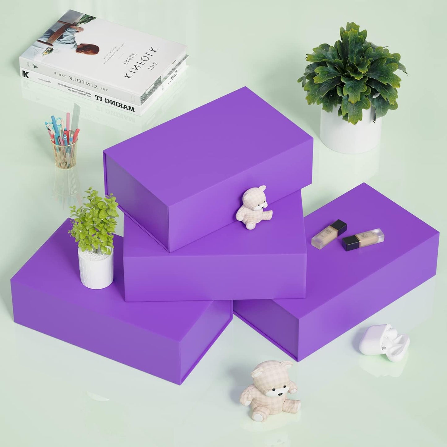 Purple Gift Box, 12x6x4'' Gift box for Presents with Lids Magnetic Closure Rectangle Collapsible for Bridesmaid Proposal Box, Wedding, Christmas, Halloween, Birthday Gift Packging