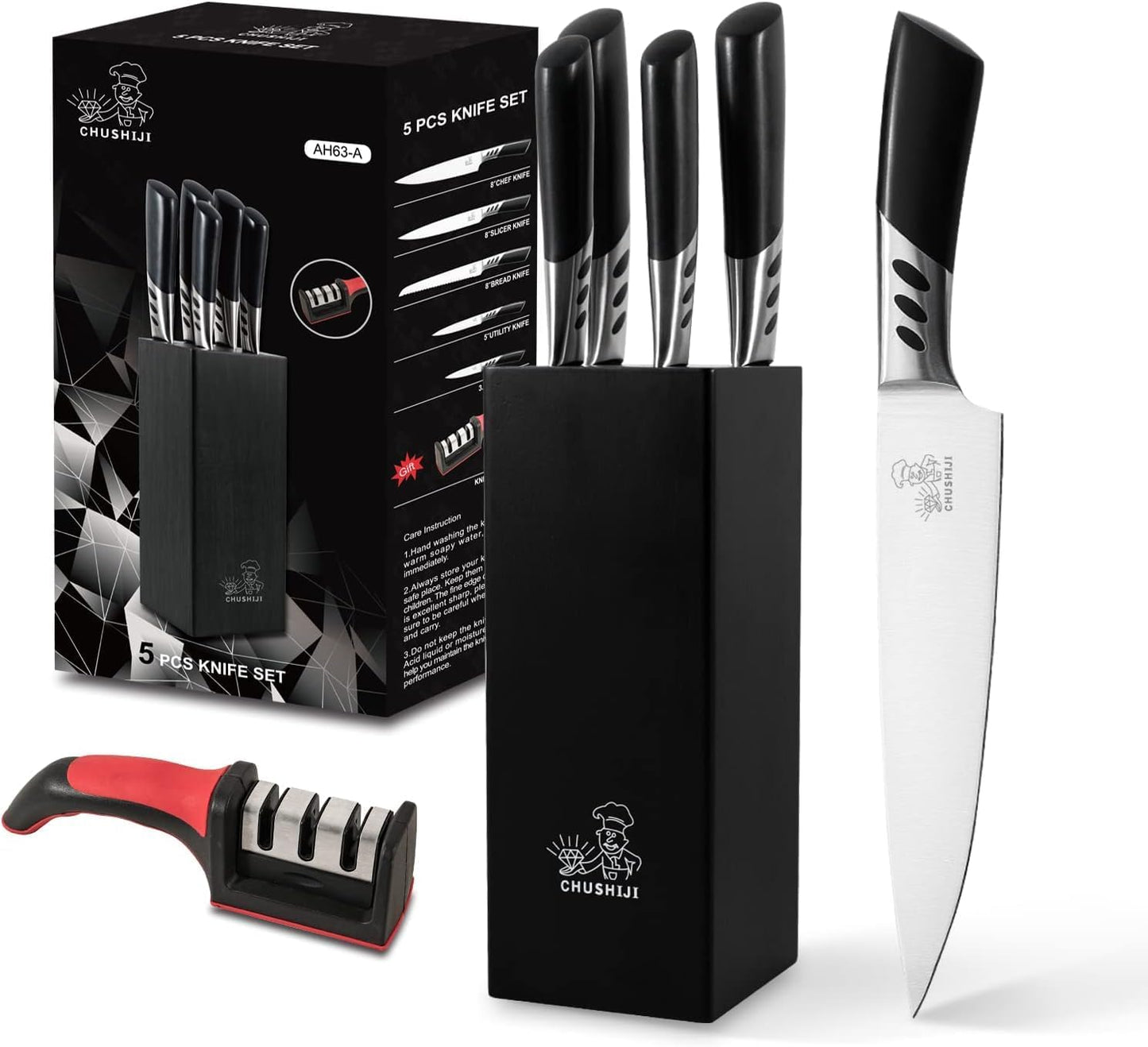 knife set.7piece kitchen knives block set with sharpener.Premium Stainless Steel Cooking Knife Set for Chef,Hardwood Kitchen black Knife Set .Dishwasher Safe Knives Sets for Kitchen.