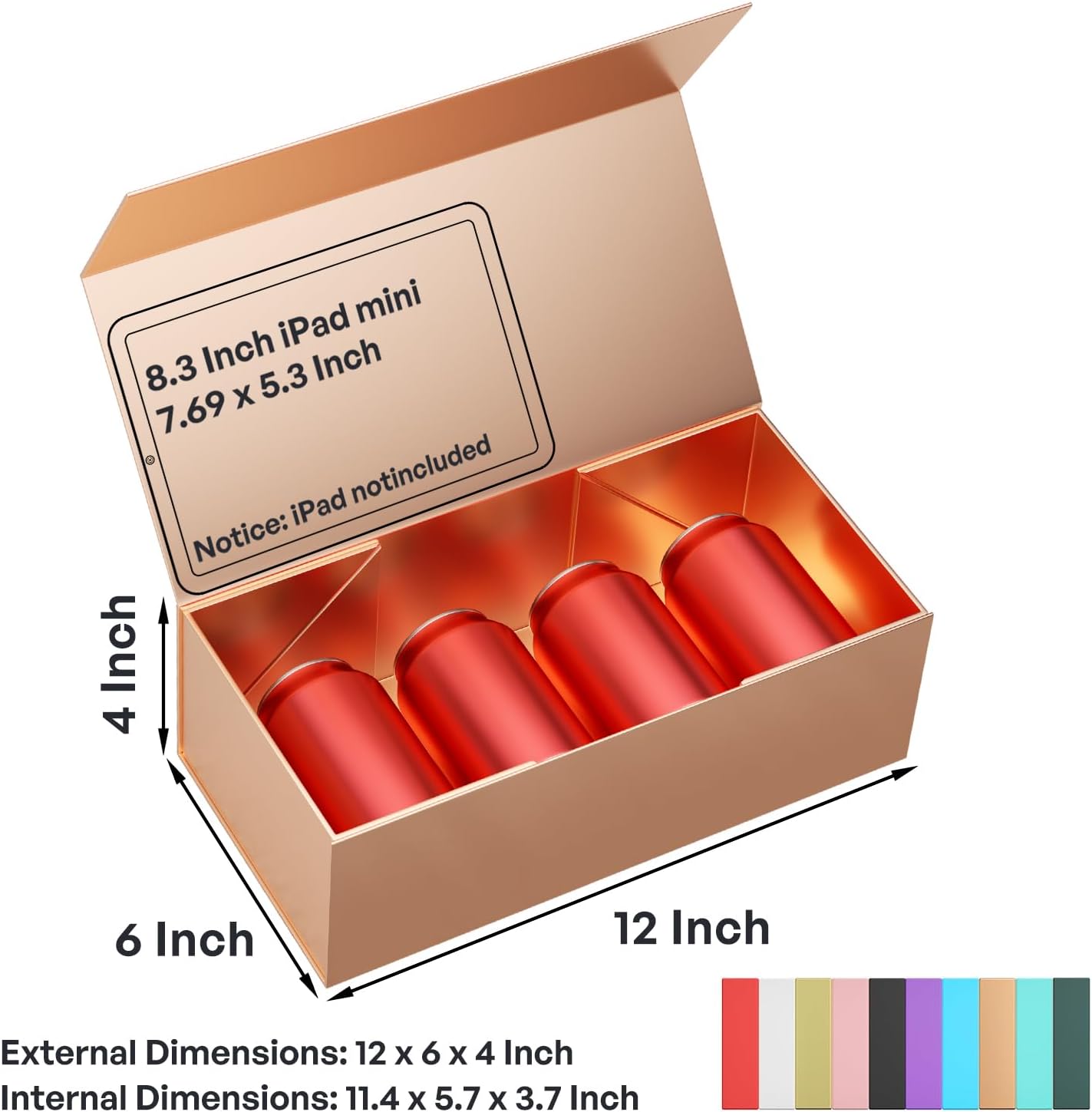 5 Pack Rose Gold Gift Box, 12x6x4'' Gift boxes for Presents with Lids Magnetic Closure Rectangle Collapsible for Bridesmaid Proposal Box, Wedding, Christmas, Halloween, Birthday Gift Packging