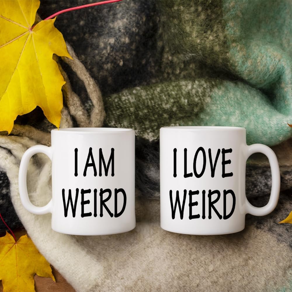 Fatbaby His and Hers Coffee Mug Gifts Set - I Am Weird,I Love Weird Matching Mug - Funny Boyfriend Girlfriend Couples Mugs Set - Anniversary Valentine’s Day Gifts Mug for Couples Him Her 11 OZ