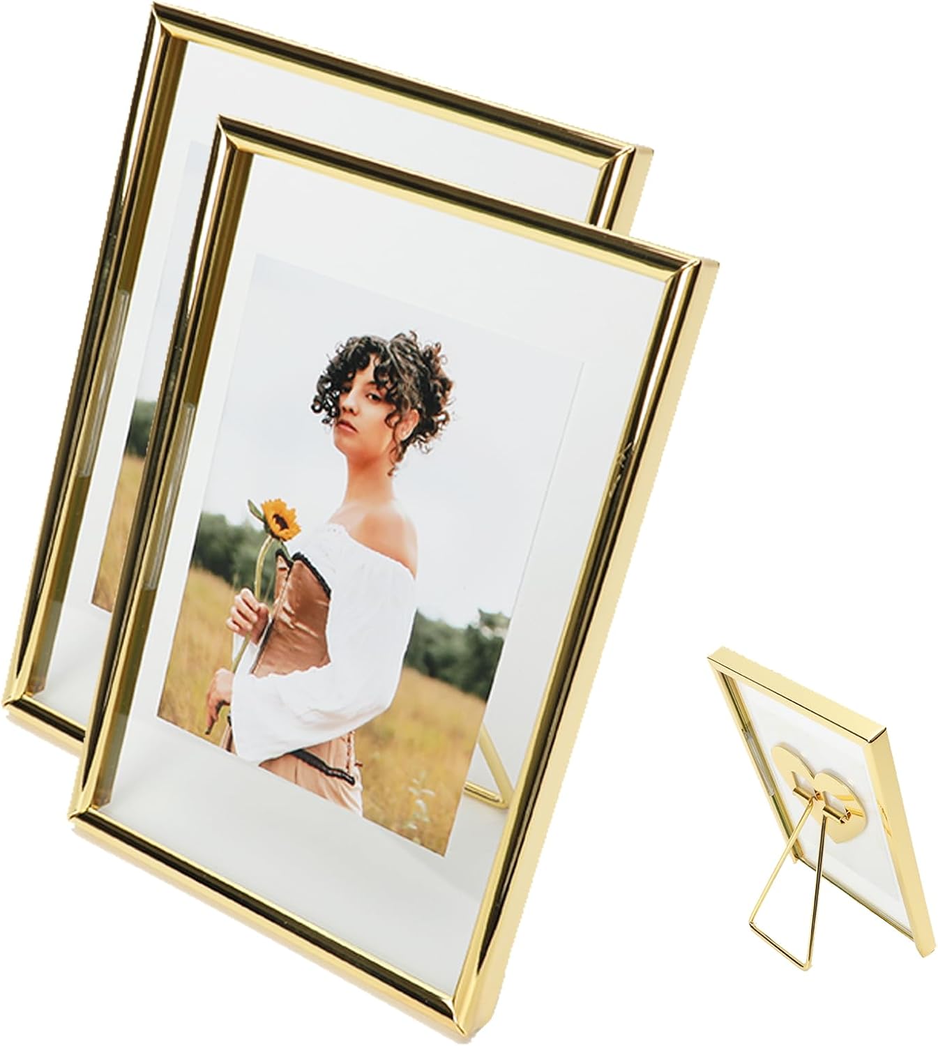 Gold Heart Floating Frame (4"x6", Vertical), 2 Set, For Picture 3x5, 2x3,1x2, Classy For Holiday, Home or Wedding Decoration