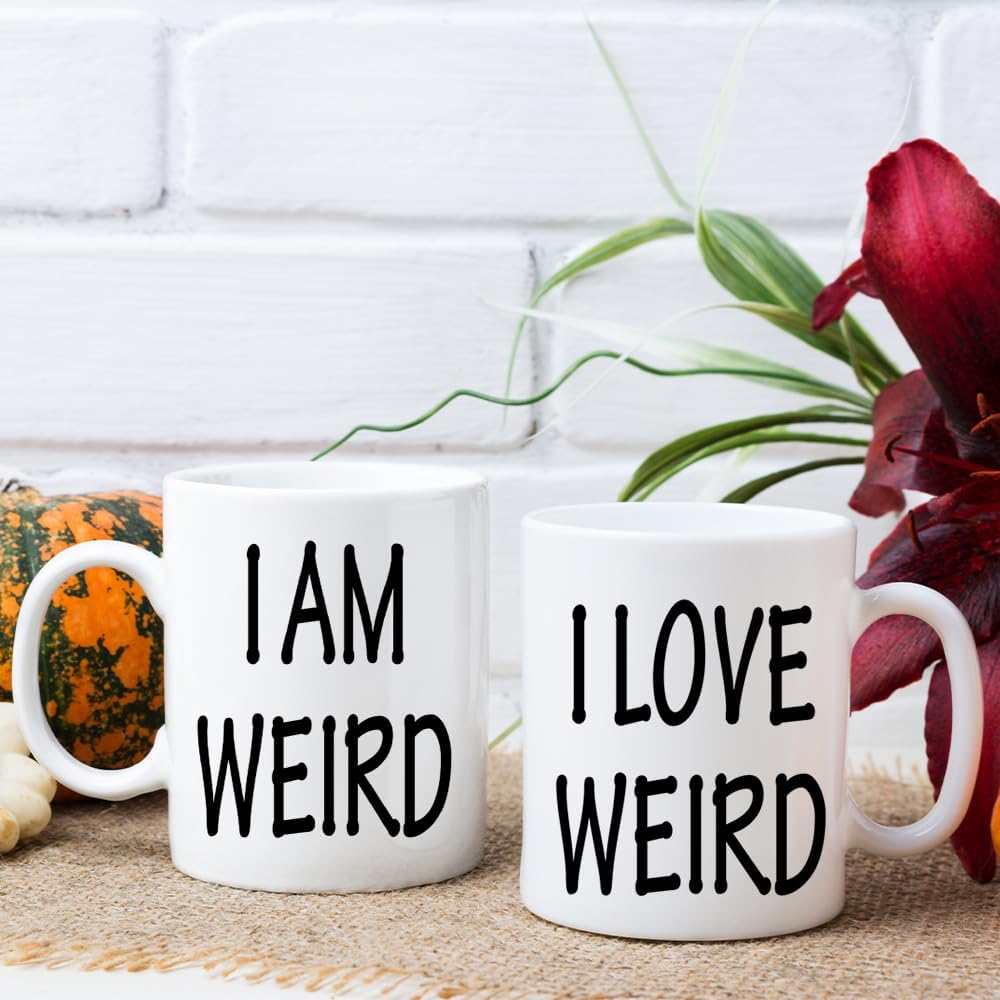 Fatbaby His and Hers Coffee Mug Gifts Set - I Am Weird,I Love Weird Matching Mug - Funny Boyfriend Girlfriend Couples Mugs Set - Anniversary Valentine’s Day Gifts Mug for Couples Him Her 11 OZ