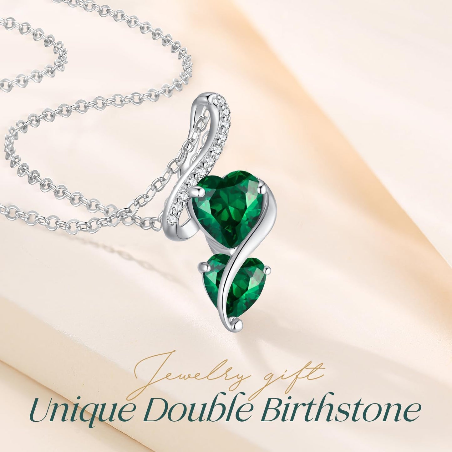 LOUISA SECRET Unique Double Heart Necklace Gifts for Wife Women, 925 Sterling Silver Tiny Birthstone Pendant Jewelry Gift for Her Girlfriend Mom Valentine's Day Anniversary Mother's Day Birthdays & Christmas