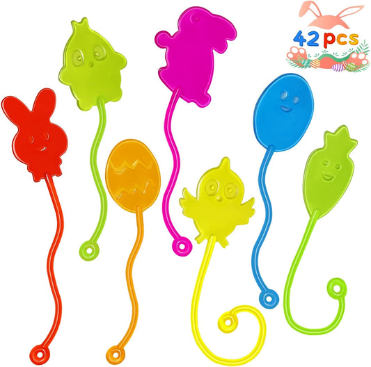 Easter Sticky Hands Bulk 42 PCS Party Favors for Kids Easter Egg Fillers Basket Stuffers Stretchy Sticky Hand Toy Goodie Bag Stuffers Classroom Prizes for Kids Toys Carnival Birthday Party Supplies