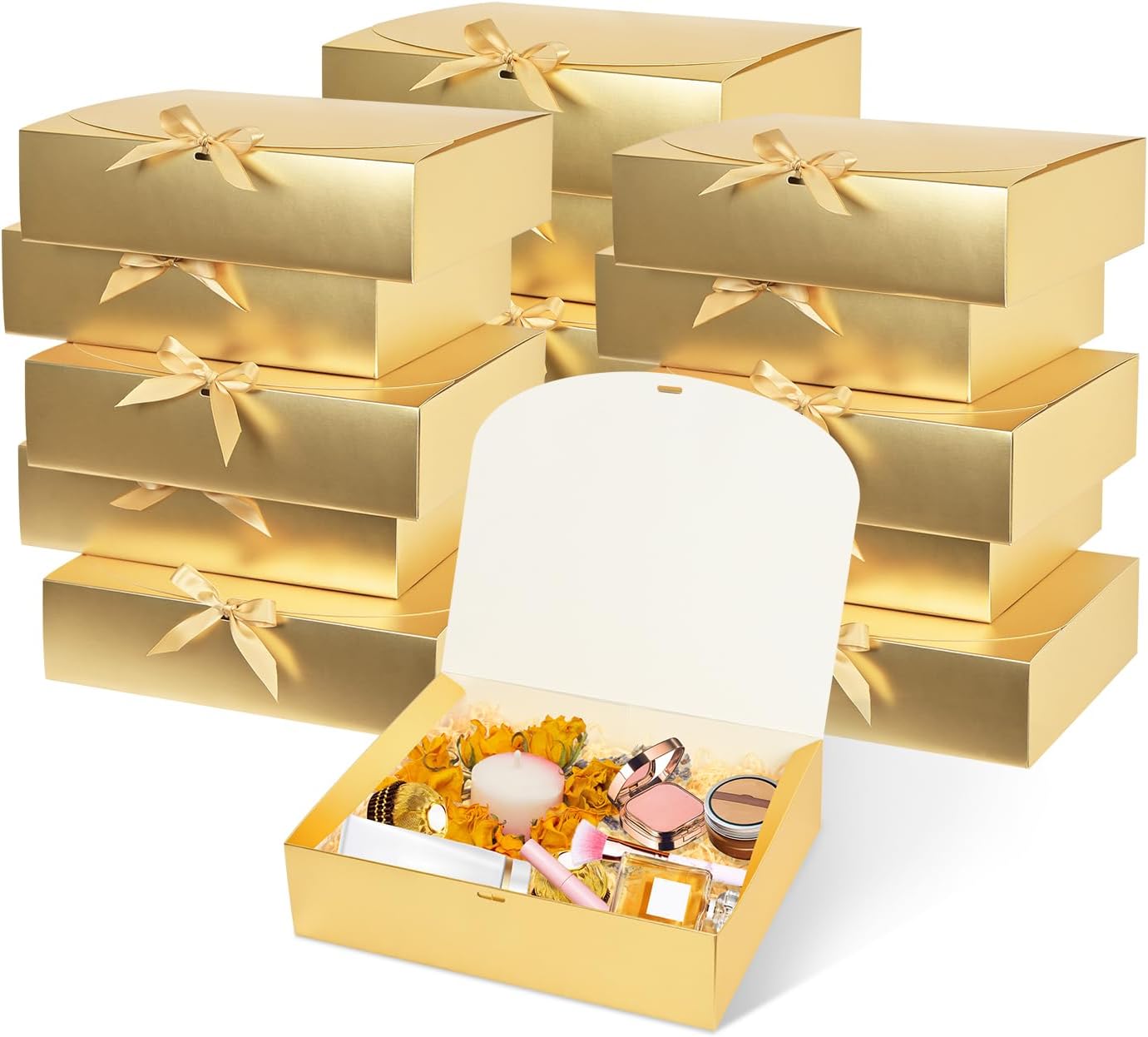 12Pack Gold Gift Boxes With Lids, 129.83.1 Inch Bridesmaid Proposal Box, Luxury Gold Gift Box With Ribbon for Wedding, Birthday, Party, Christmas, Graduation