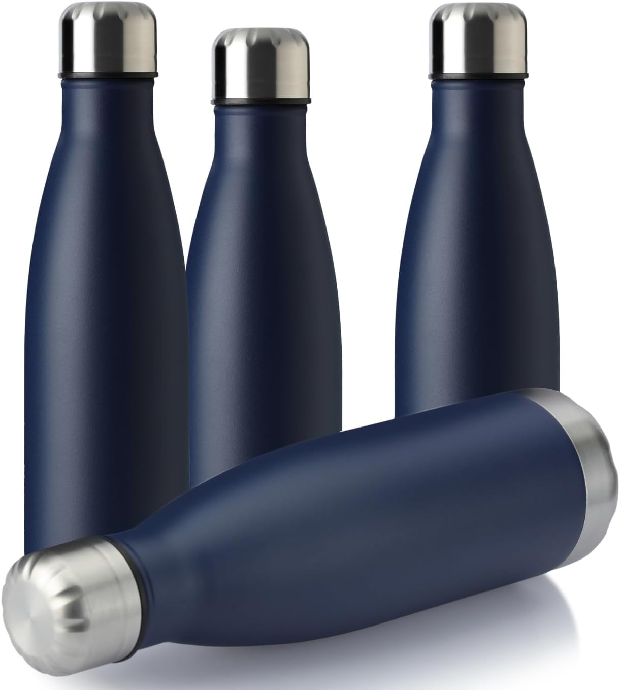 MEWAY 17oz Sport Water Bottle 4 Pack Vacuum Insulated Stainless Steel Leak-Proof Double Wall Cola Shape Water Bottle,Keep Drinks Hot & Cold(Navy,4 Pack)