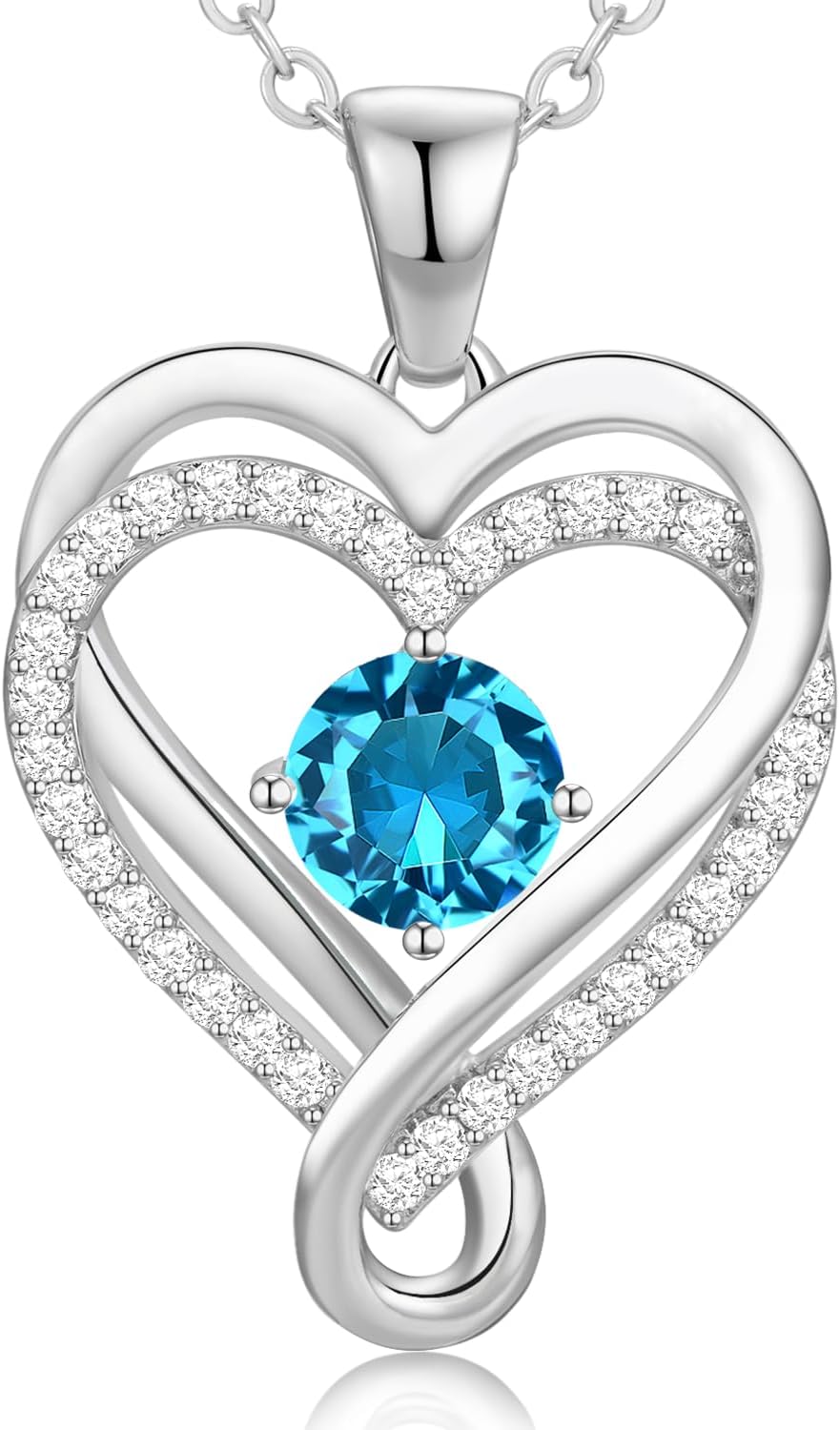 Infinity Heart Birthstone Necklace for Women Wife 18K Rose Gold Plated,Anniversary for Women Wife Her Birthday Gift for Girlfriend Mom Daughters, I Love You Women's Jewelry