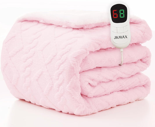JKMAX Heated Electric Blanket Twin Size-62"x84" Heating Blanket with 10 Heating Levels & 5 Time Settings Over-Heat Protection,Winter Warmer for Adults with ETL Certification(Pink)