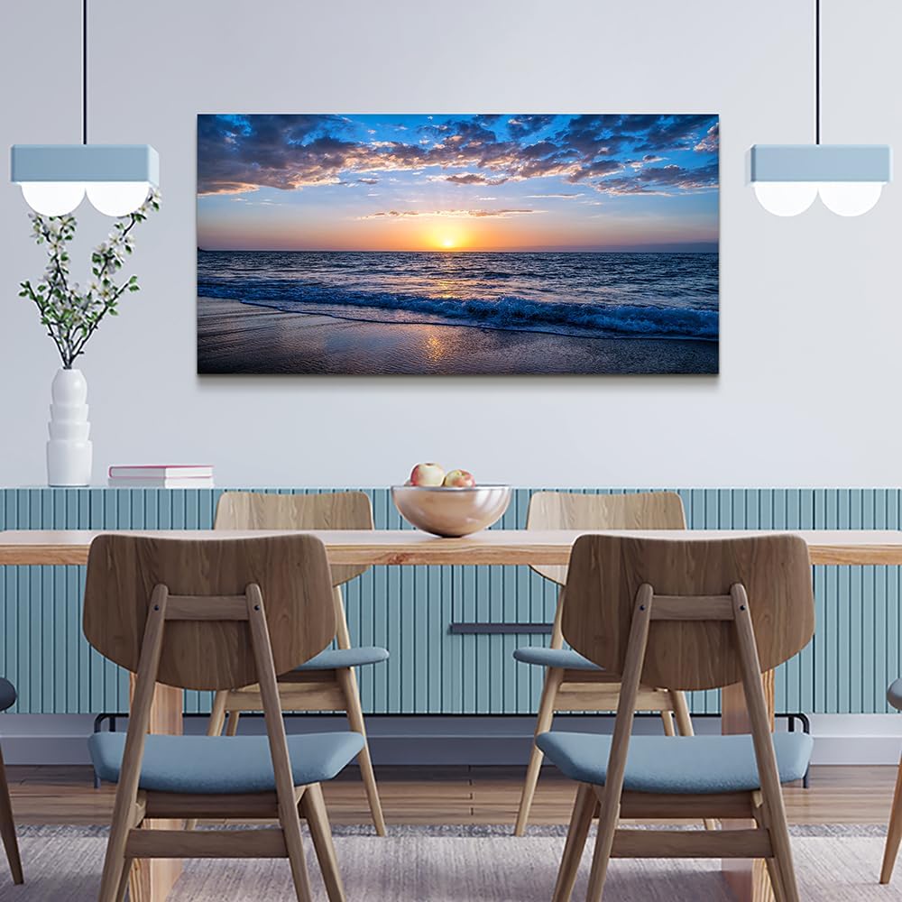 Wapluam Canvas Wall Art For Office Large Wall Decor For Living Room Bedroom Wall Decorations Blue Ocean Wall Painting Sea Beach Seascape Pictures Print Artwork Ready To Hang Home Decor 24 X 48inch