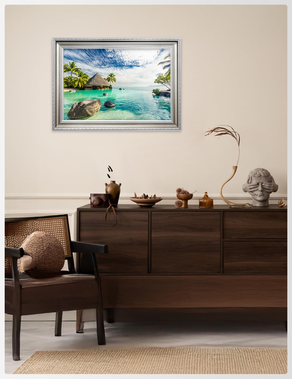 IPIC - "Tropical Memories Personalized Framed Wall Art, Custom Beach Canvas Print with Solid Wood Frame, A Personalized Gift with Name and Date for Couple, Wedding, or Anniversary