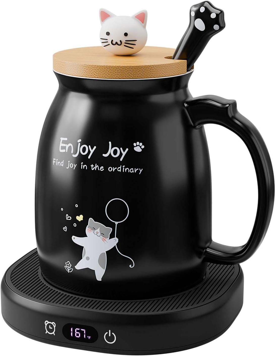 Coffee Mug Warmer with Cute Cat Mug Set, 8 Hour Auto Shut Off Cup Warmer for Desk Office Home, Candle Beverage Electric Coffee Warmer with 4 Temperature Setting, Christmas Birthday Ideas for Women Men