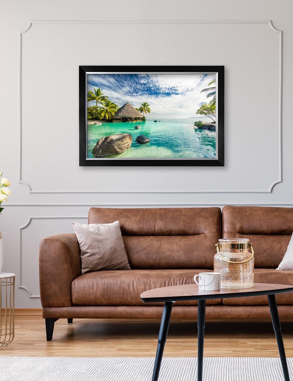 IPIC - "Tropical Memories Personalized Framed Wall Art, Custom Beach Canvas Print with Name and Date on Rock, A Personalized Gift for Couple, Wedding, or Anniversary, Coastal Home Decor