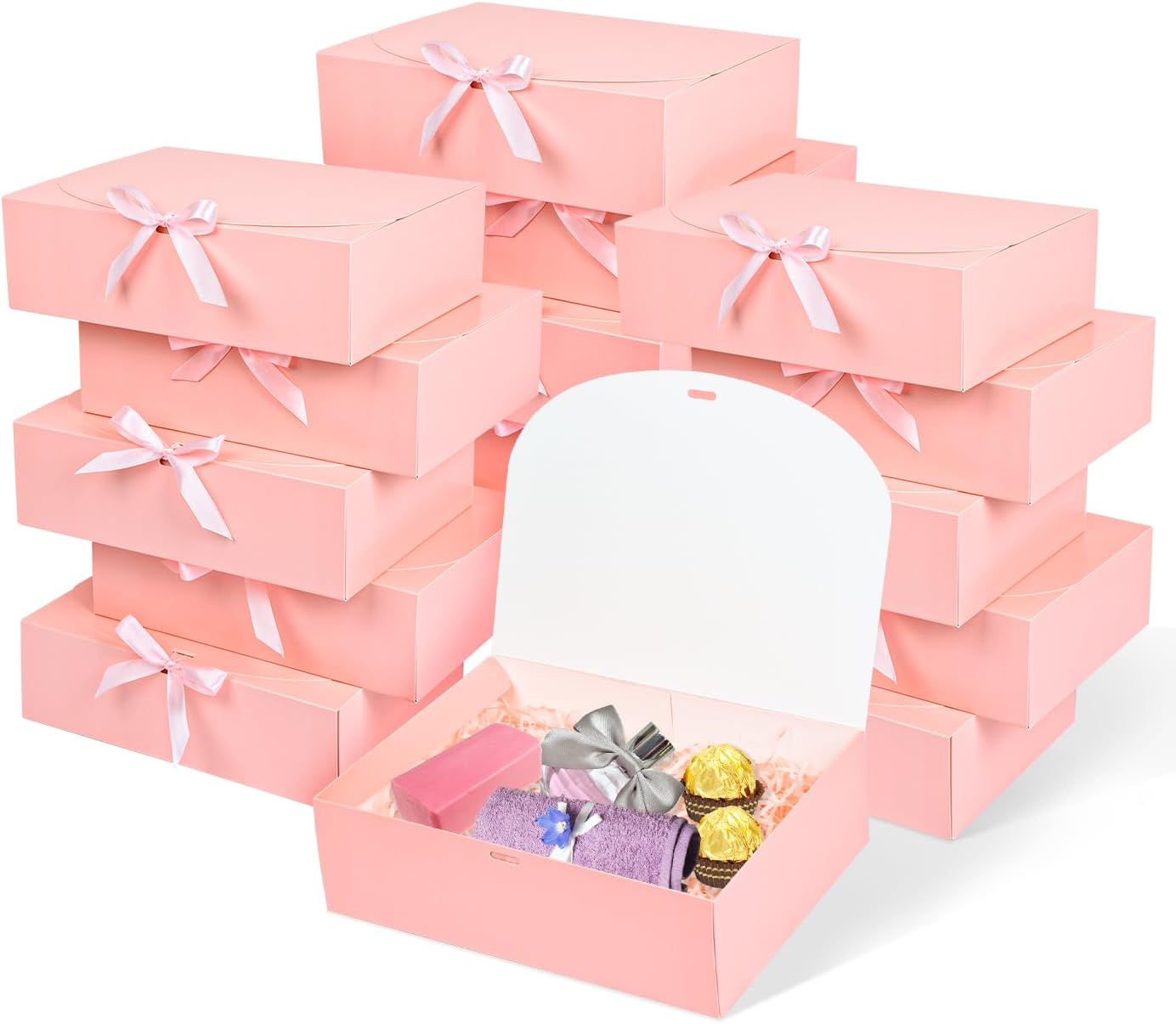 15Pack Gift Boxes with Lids, 10.6x7.8x3.1 Inches Bridesmaid Proposal Box with Ribbon, Pink Gift Boxes for Presents,Kraft Paper Boxes for Wedding Christmas Birthday Baby Shower Party