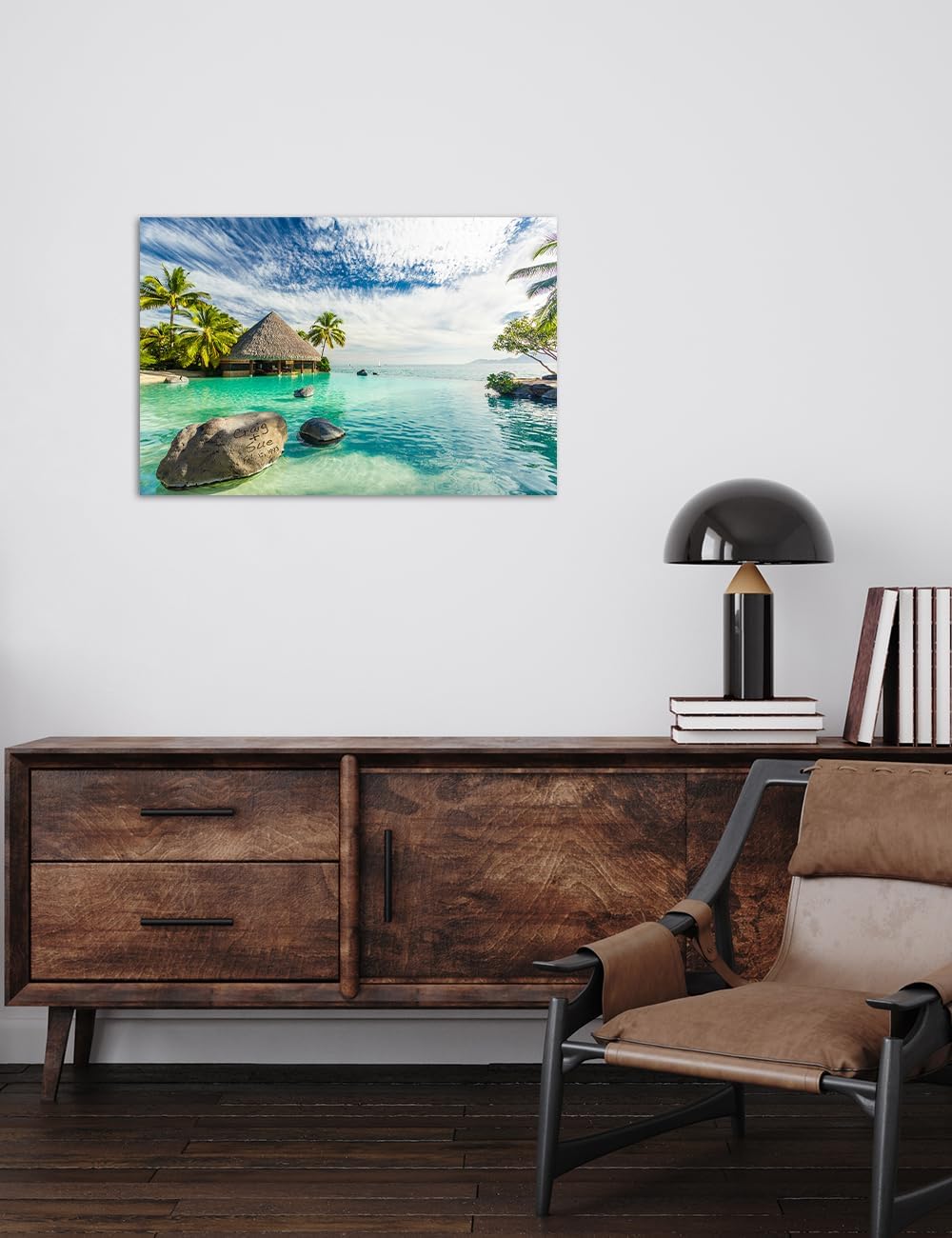 IPIC - "Tropical Memories Personalized Canvas Wall Art, Custom Beach Canvas Print with Name and Date on Rock, A Personalized Gift for Couple, Wedding, or Anniversary, Coastal Home Decor