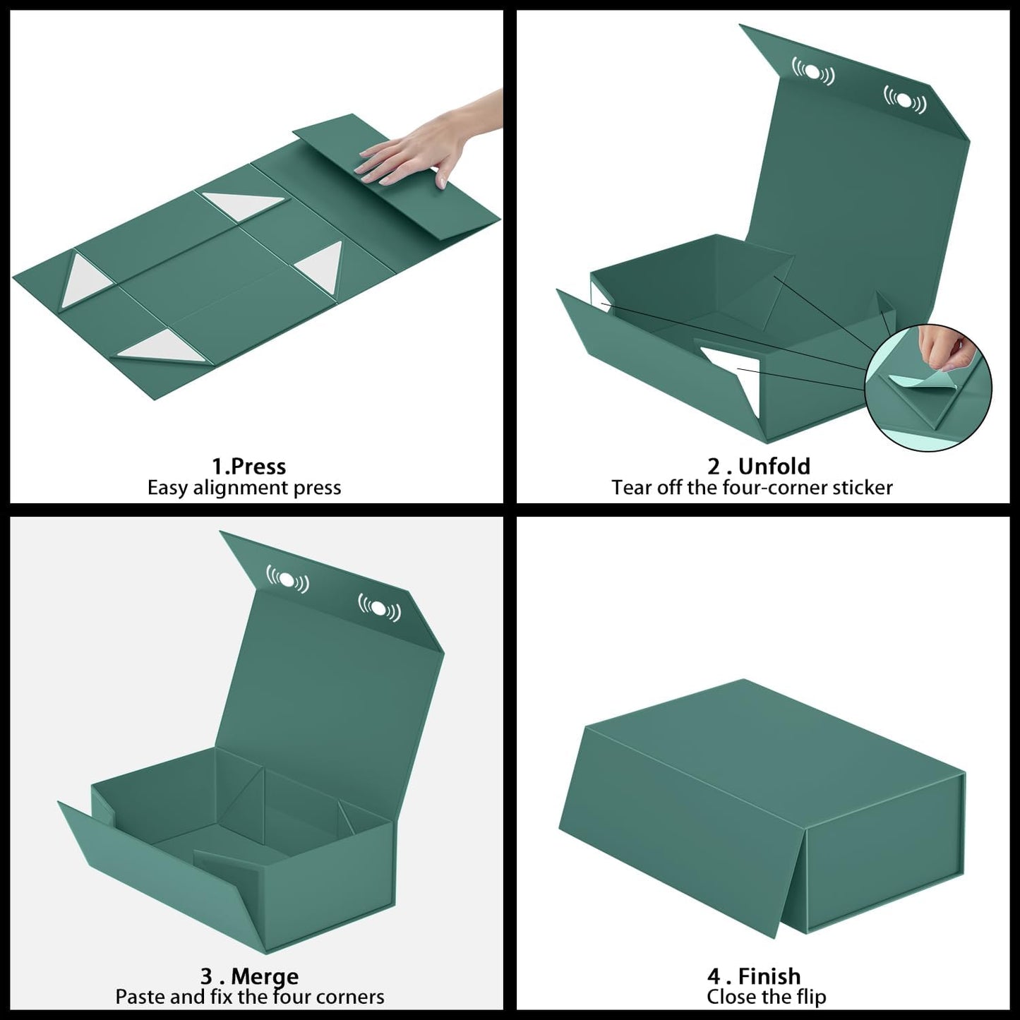 5 Pack Green Gift Box, 12x6x4'' Gift box for Presents with Lids Magnetic Closure Rectangle Collapsible for Bridesmaid Proposal Box, Wedding, Christmas, Halloween, Birthday Gift Packging