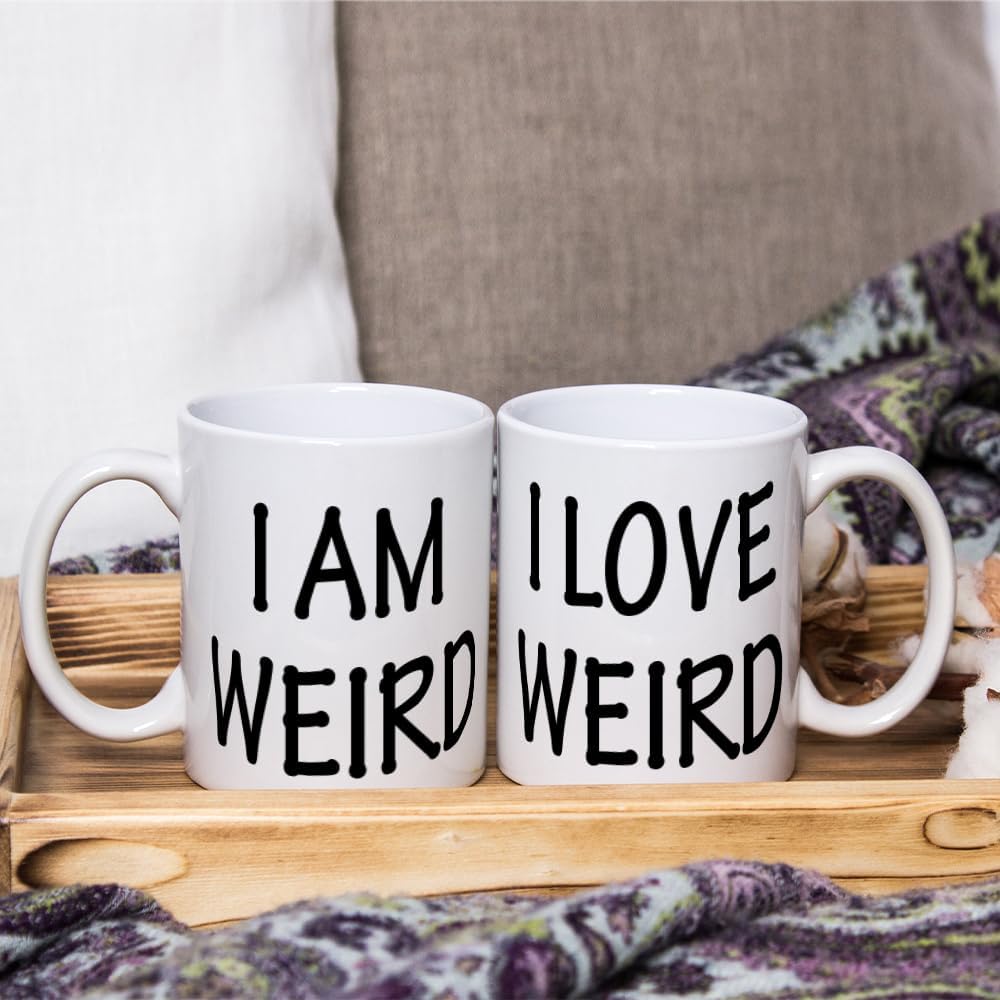 Fatbaby His and Hers Coffee Mug Gifts Set - I Am Weird,I Love Weird Matching Mug - Funny Boyfriend Girlfriend Couples Mugs Set - Anniversary Valentine’s Day Gifts Mug for Couples Him Her 11 OZ