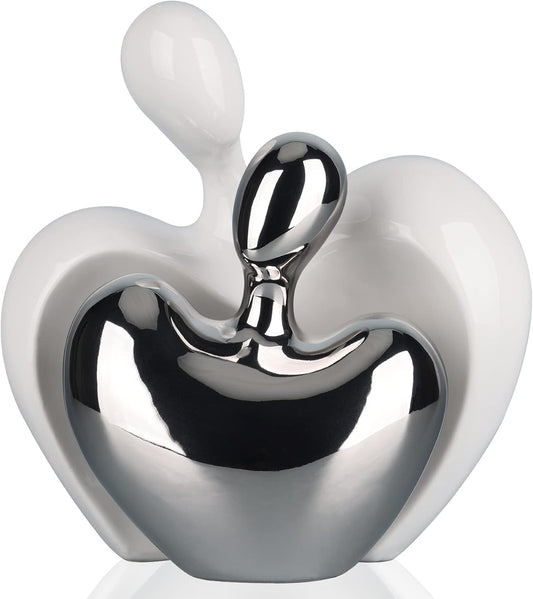 DOVDOV Silver and White Ceramic Couple Statue, Modern Home Decor Love Statue, Romantic Abstract Couple Art Sculpture, Living Room Office Bookshelf Bedroom Decorations