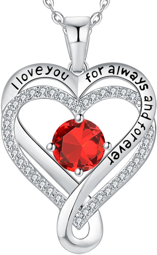 Jewelry for Women Wife Infinity Heart Birthstone I Love You Necklace S925 Anniversary Women Necklaces for Her Wife Birthday Gift Ideas, Birthday Present for Girlfriend Mom Daughter Sterling Silver