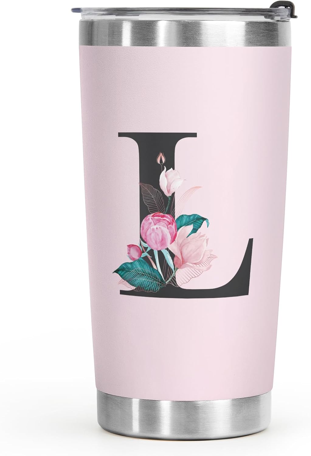 Shqiueos Initial Monogrammed Gifts for Women, 20 Oz Insulated Tumbler With Lid, Stainless Steel Vacuum Pink Cup, Personalized Christmas, Wedding, Birthday Gifts for Her Friends Mom Sister