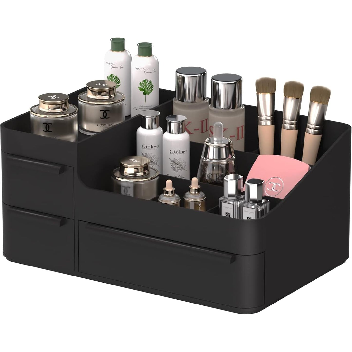 Makeup Organizer with Drawers, Countertop Organizer for Vanity, Bathroom and Bedroom Desk Cosmetics Display Case for Brushes, Lotions, Perfumes, Eyeshadow, Lipstick and Nail Polish