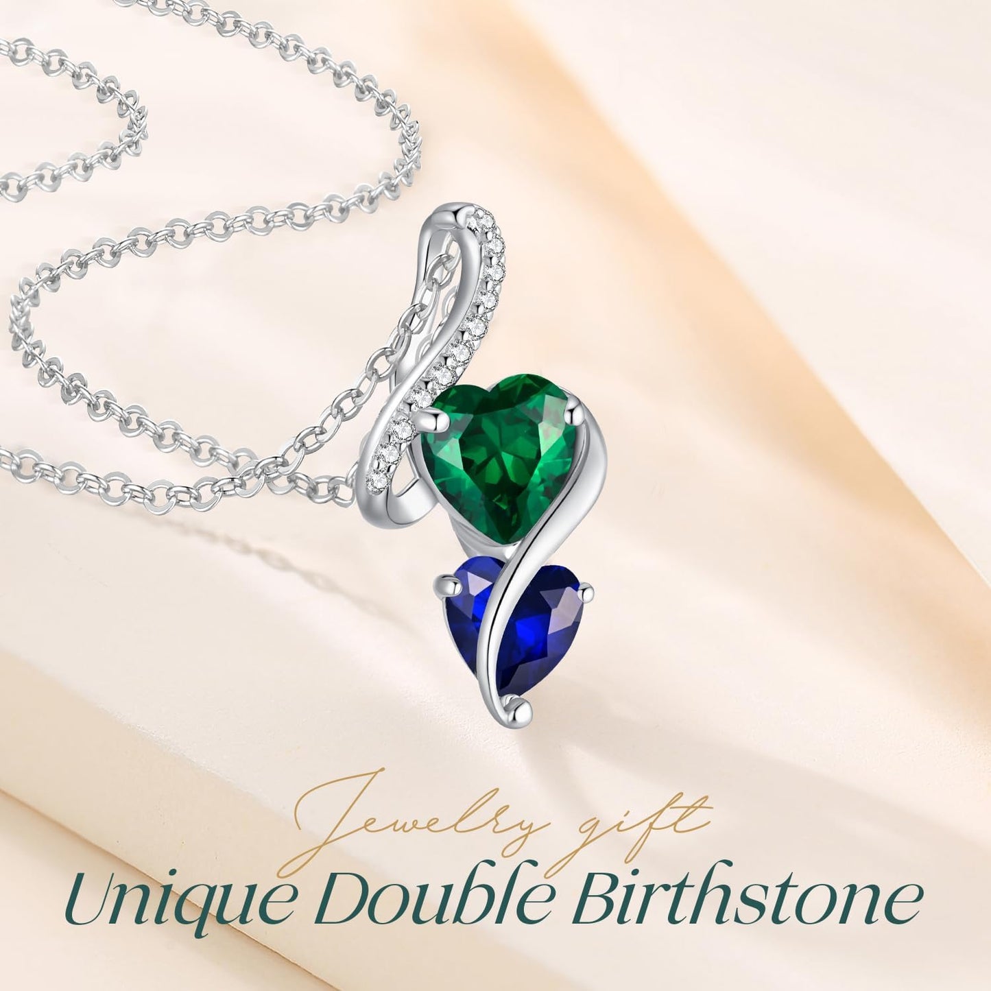 LOUISA SECRET Unique Double Heart Necklace Gifts for Wife Women, 925 Sterling Silver Tiny Birthstone Pendant Jewelry Gift for Her Girlfriend Mom Valentine's Day Anniversary Mother's Day Birthdays & Christmas