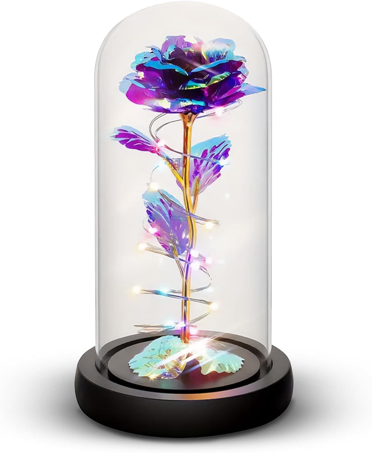 Galaxy Roses - Eternal Glass Rose with LED Lights & Timer - Coolest Gifts for Girlfriend Mom Wife Daughter Women - Beauty and The Beast Rose for Christmas Wedding Anniversary Birthday - Blue