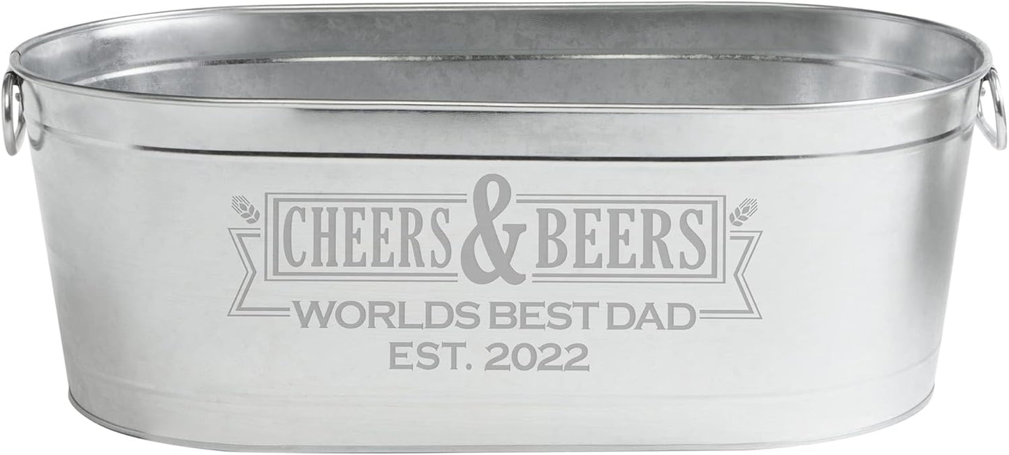 Let's Make Memories Personalized Cheers & Beers Beverage Tub – Custom Galvanized Drink Tub – For Indoor/Outdoor Entertaining – 20 ¾"L x 11 ¾"W x 7"H - 5.5 Gallons