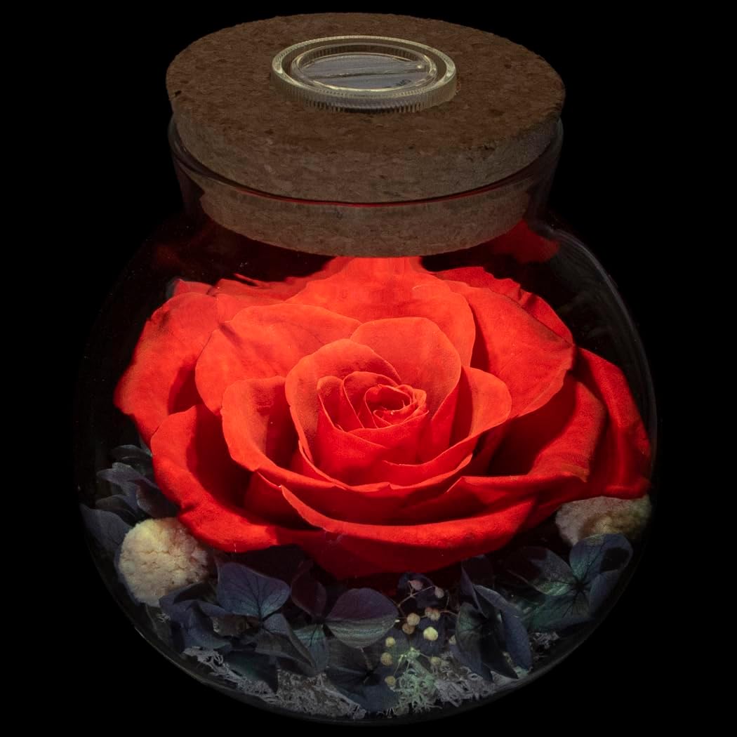 Preserved Real Roses with Colorful Mood Light Wishing Bottle, Eternal Rose,Never Withered Flowers, Table Decor,Christmas Anniversary Valentine's, Red 4.3inch, 1pcs