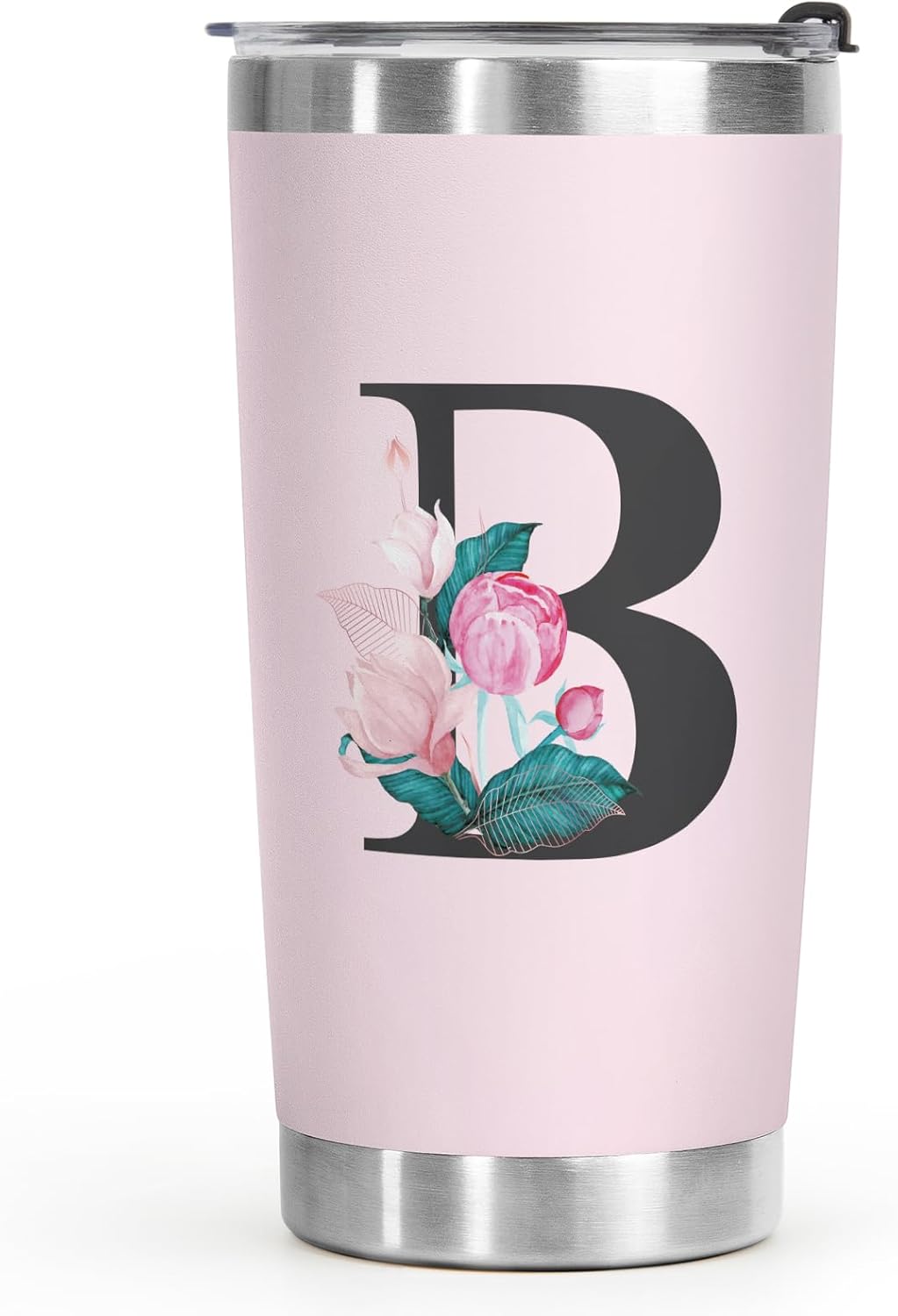 Shqiueos Initial Monogrammed Gifts for Women, 20 Oz Insulated Tumbler With Lid, Stainless Steel Vacuum Pink Cup, Personalized Christmas, Wedding, Birthday Gifts for Her Friends Mom Sister