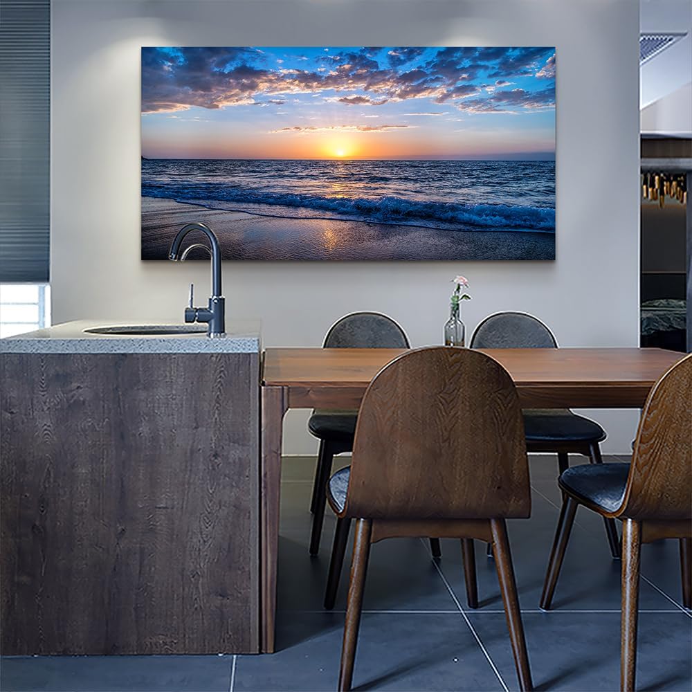 Wapluam Canvas Wall Art For Office Large Wall Decor For Living Room Bedroom Wall Decorations Blue Ocean Wall Painting Sea Beach Seascape Pictures Print Artwork Ready To Hang Home Decor 24 X 48inch