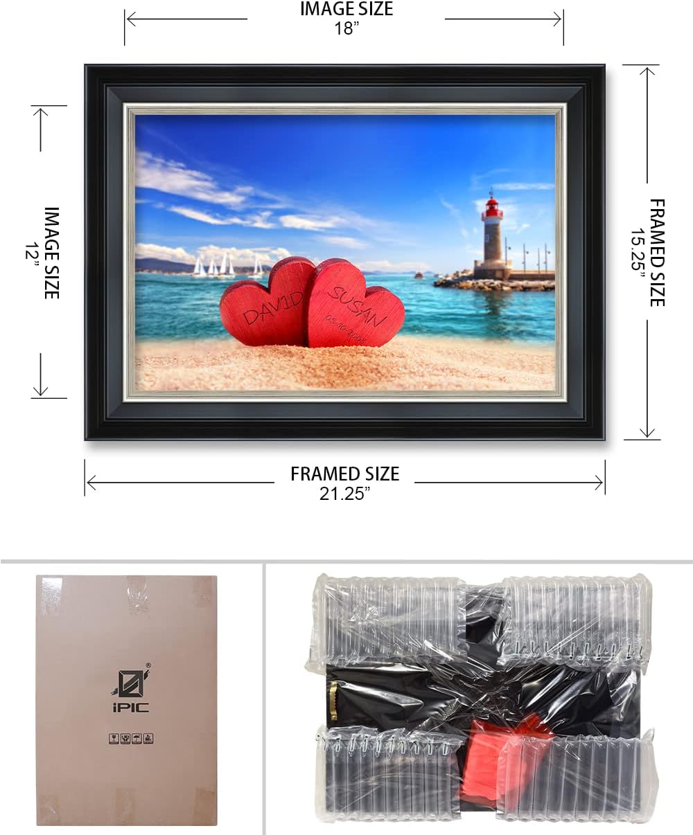 IPIC - Beach Lovers, Personalized Framed Wall Art with Names and Date on, Giclee Prints with Solid Wood Frame, Customized Gift and Memorial Gifts for Wedding Anniversary.