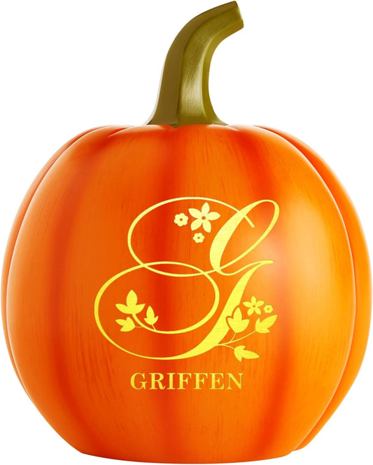 Let's Make Memories Personalized Pumpkin for Halloween - Customized Jack-O-Lantern - Your Name Pumpkin - Fall Décor - Light Up Pumpkin for Indoor/Outdoor Autumn - Name and Monogram - Small - Orange