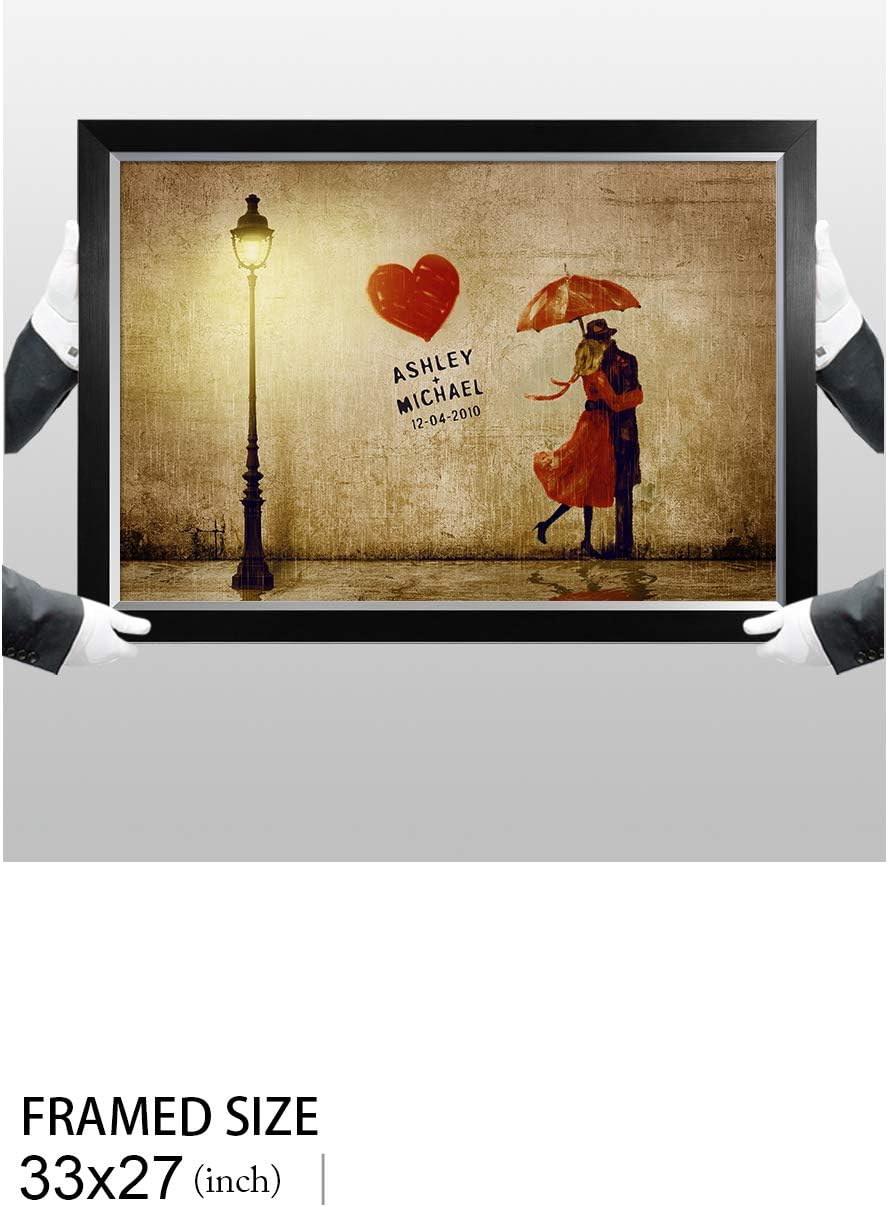 IPIC - Our First Kiss Personalized Framed Artwork for Romantic Anniversary and Wedding gifts; Picture size: 30x20, Framed Size: 33x23