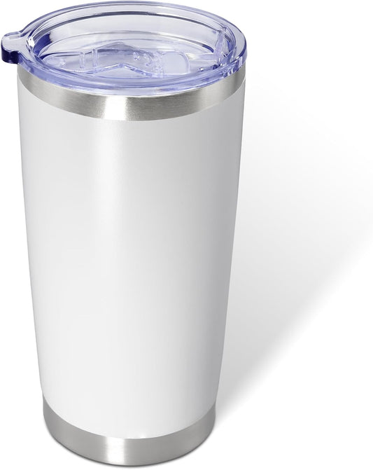 20oz Tumbler Bulk Stainless Steel Tumblers with Lid Vacuum Insulated Double Wall Travel Coffee Mug Powder Coated Tumbler Cup for Hot and Cold Drinks(White, 1 pack)