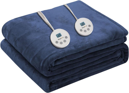 Wapaneus Heated Blanket Electric King Size 90"x100"-Dual Control with 10 Heat Levels 12 Timer Settings and 8 Hours Auto-Shut Off,Fast-Heating Electric Blanket,ETL Listed Machine Washable,Dark Blue