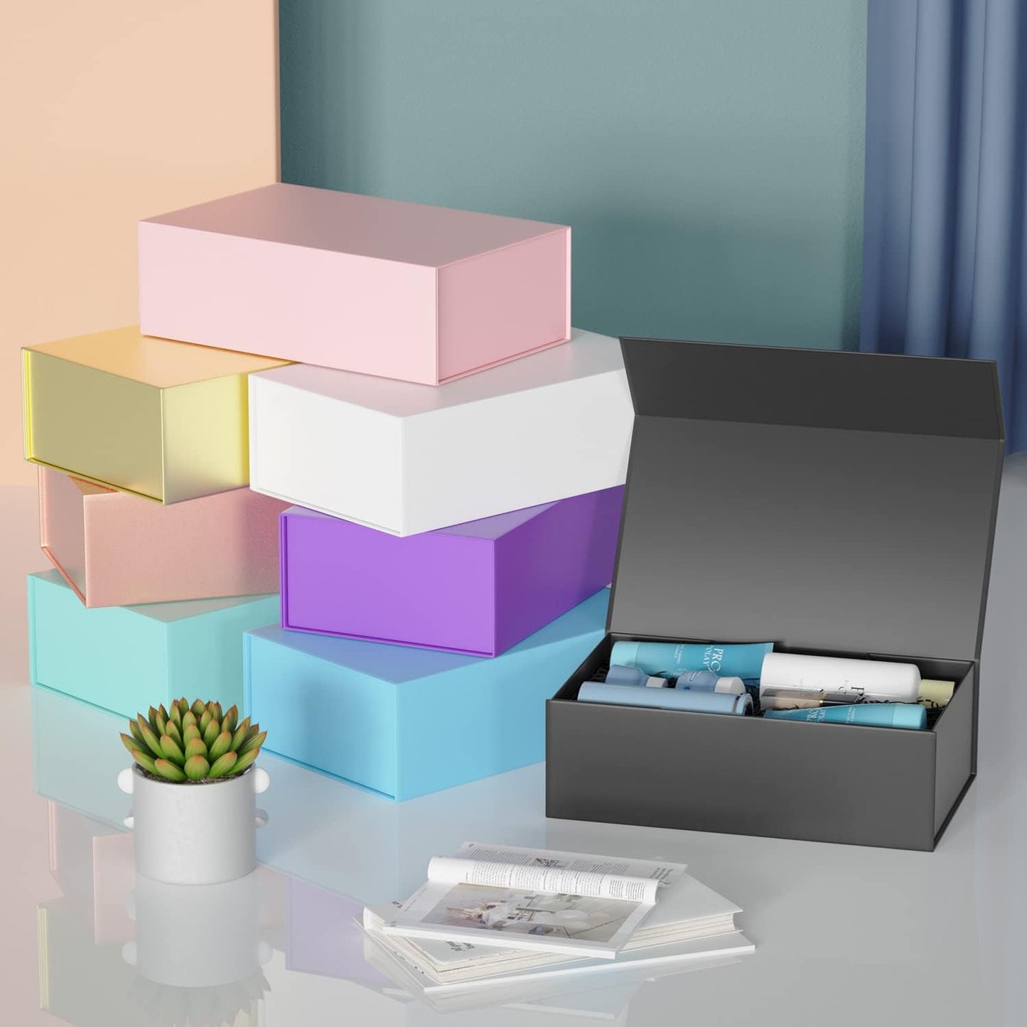 Black Gift Box, 12x6x4'' Gift boxes for Presents with Lids Magnetic Closure Rectangle Collapsible for Groomsman Proposal Box, Wedding, Christmas, Halloween, Birthday Gift Packging