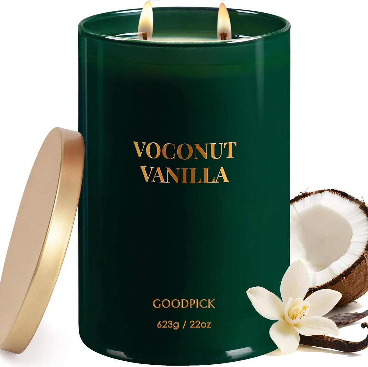 Goodpick Vanilla Coconut Candles, Scented Candle for Home, 22oz Soy Candles, Long Lasting 120hrs for Warmer Lamp, Odor Eliminating Gift