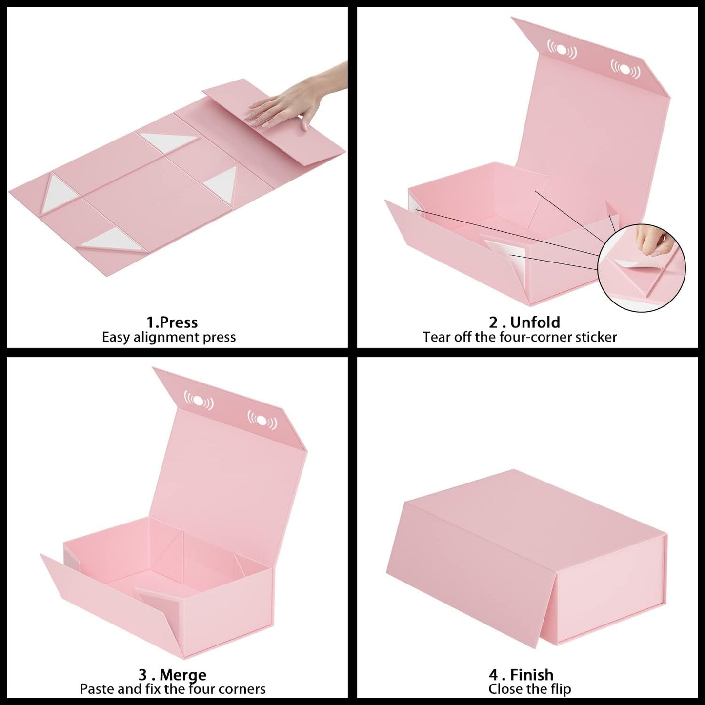 Pink Gift Box, 12x6x4'' Gift box for Presents with Lids Magnetic Closure Rectangle Collapsible for Bridesmaid Proposal Box, Wedding, Christmas, Halloween, Birthday Gift Packging