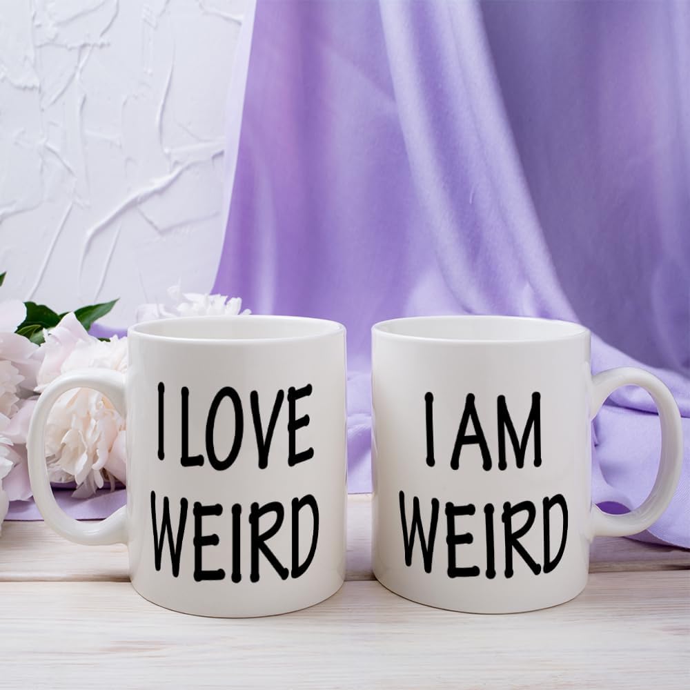 Fatbaby His and Hers Coffee Mug Gifts Set - I Am Weird,I Love Weird Matching Mug - Funny Boyfriend Girlfriend Couples Mugs Set - Anniversary Valentine’s Day Gifts Mug for Couples Him Her 11 OZ