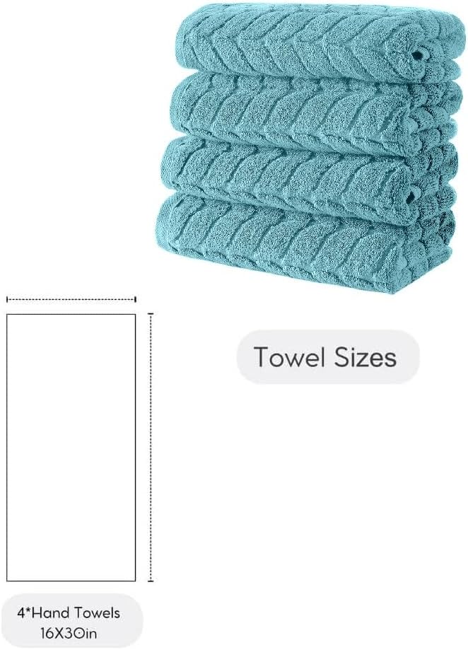 BAGNO MILANO Turkish Bath Towels, Soft Plush Jacquard Luxury Bath Towels, Quick Dry Towel Set (Aqua Green, 4 Pcs Hand Towel Set)