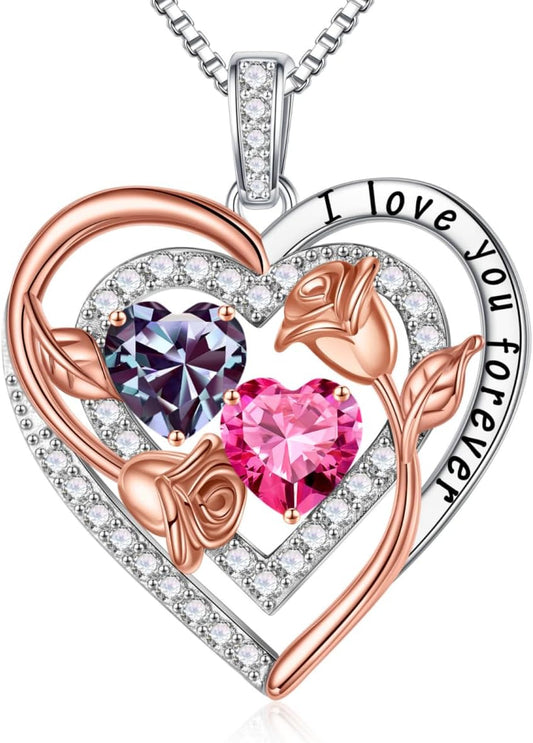 Iefil Birthstone Necklace for Women - Sterling Silver Birthstone Necklace Anniversary Birthday Gifts for Her Wife Mom Daughter