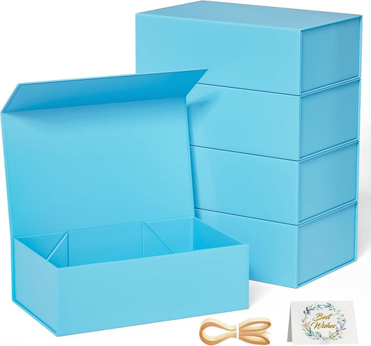5 Pack Blue Gift Box, 12x6x4'' Gift box for Presents with Lids Magnetic Closure Rectangle Collapsible for Bridesmaid Proposal Box, Wedding, Christmas, Halloween, Birthday Gift Packging