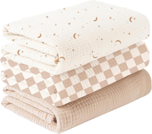 Konssy 3 Pack Muslin Swaddle Blankets for Unisex, Newborn Receiving Blanket, Large 47 x 47 inches, Soft Breathable Muslin Baby Swaddles for Boys & Girls