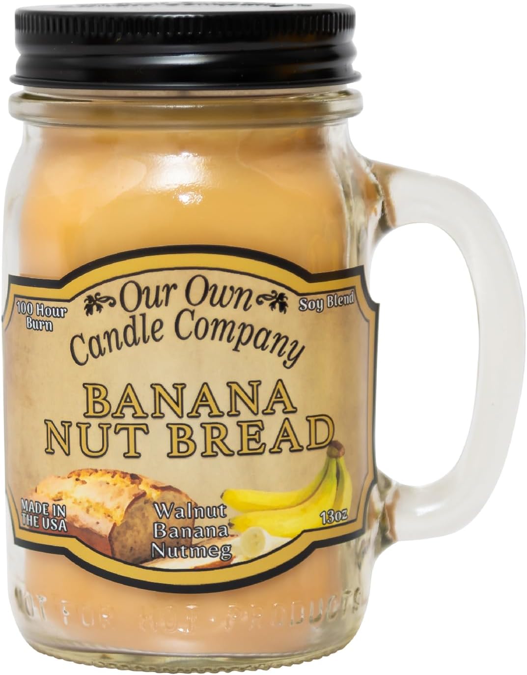 Our Own Candle Company, Banana Nut Bread Scented Mason Jar Candle, 100 Hour Burn Time - 13 Ounces