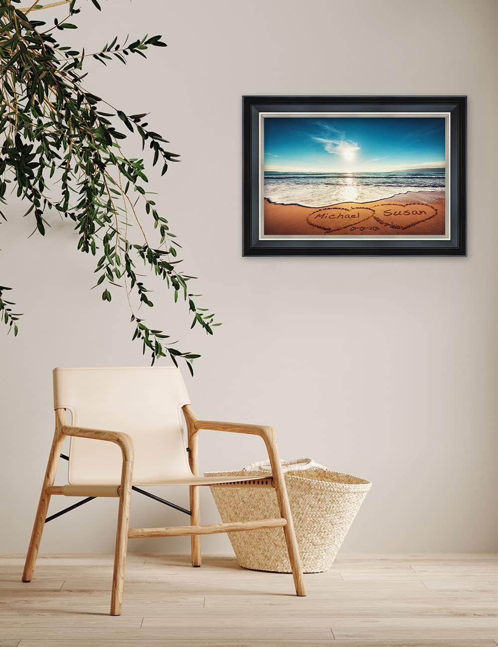 IPIC - Heart in Heart, Personalized Framed Wall Art with Names and Date on, Giclee Prints with Solid Wood Frame, Customized Gift and Memorial Gifts for Wedding Anniversary.