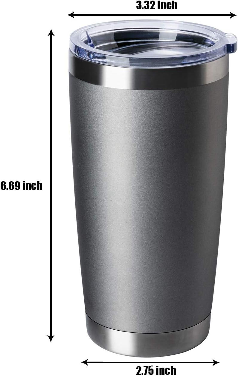 12 pack 20 OZ Double Wall Stainless Steel Vacuum Insulated Tumbler Coffee Travel Mug With Lid, Durable Powder Coated Insulated Coffee Cup for Cold & Hot Drinks (Gray, 12 pack)