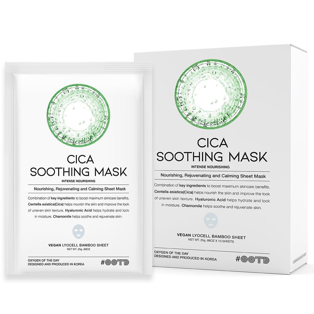 Cica Calming Mask for Face Sensitive Irritated Skin, Soothing, Moisturizing, Korean Anti Aging Face Mask, Eve Vegan, Chamomile, Hyaluronic Acid 10EA