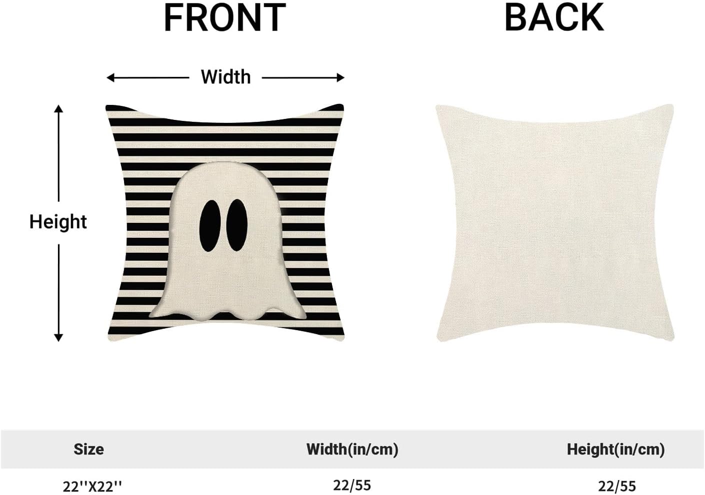 Halloween Pillow Covers 22x22 Set of 2 Black Stripe Cute Ghost Throw Pillow Covers for Home Decoration Cushion Case for Couch Sofa Halloween Decor