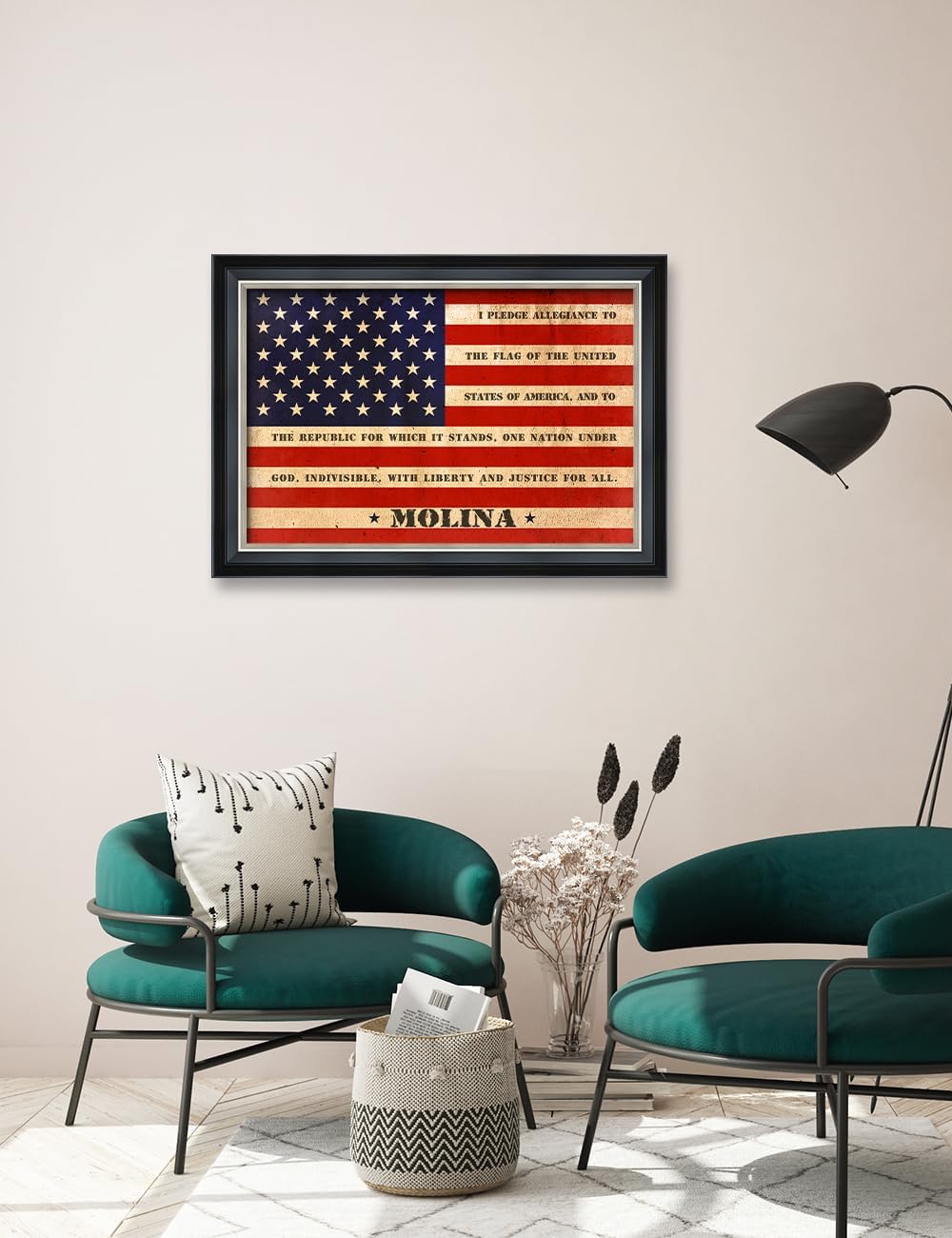 IPIC - American Flag Personalized Framed Wall Art with Names and Date on, Giclee Print with Solid Wood, Custom Gifts for Wedding Anniversary. Total Framed Size: 27.25" W x 19.25" H